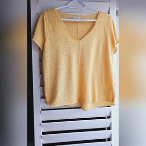 PST  Los Angeles V neck Tees Short Sleeve Shirt Top Yellow size L